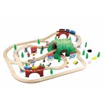 Set trenulete Mountain Rock Town cu circuit montan si tunel dublu Rail Road 100 piese din lemn